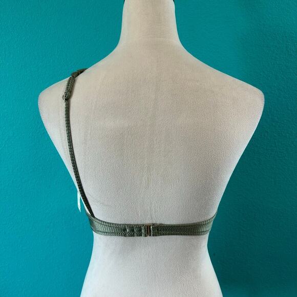 NWT Aerie Shine Rib One Shoulder Bandeau Bikini Top Olive Fun Olive Fun Sz S, L - Picture 4 of 6